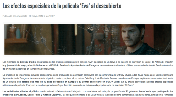 Españoles en la Industria de Hollywood, Seminario de cine de animación, Ayuntamiento de Zaragoza